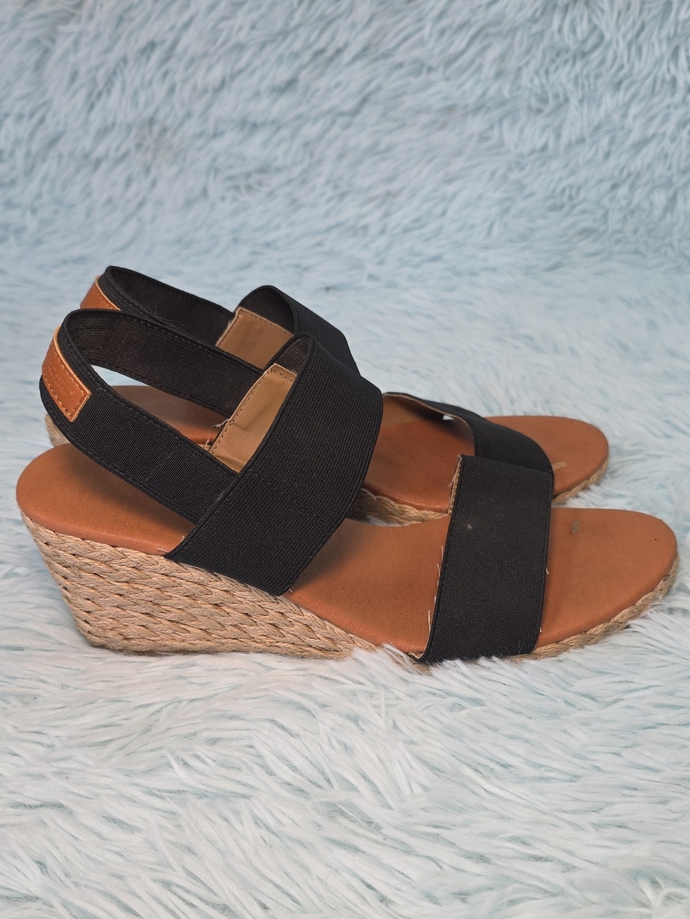 Tommy Bahama Sakura Black Elastic Espadrille Wedge Sandals Size 8.5